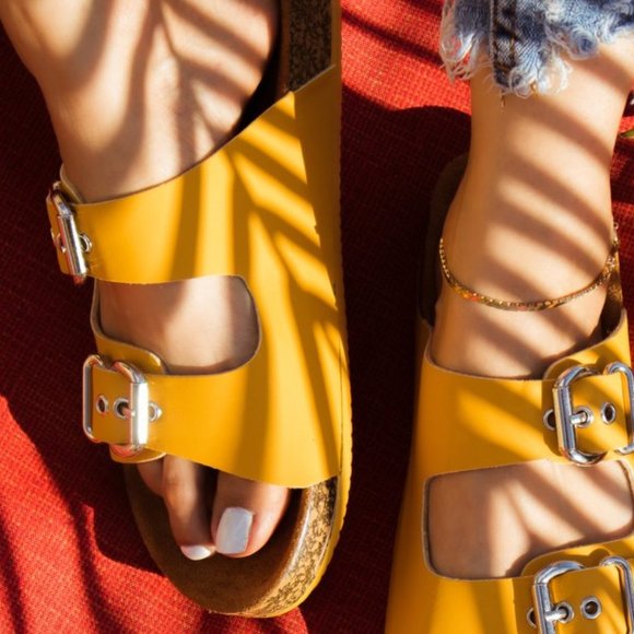 LAST 1!! Saffron Yellow Leather Birk Style Sandals - Picture 3 of 3